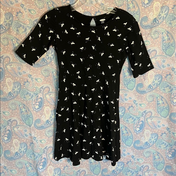 Old Navy Other - Old Navy Black Girls Dress with White Unicorns size L(10/12)